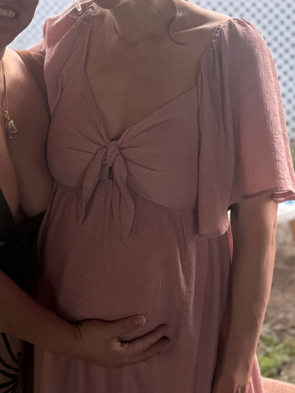 Pinkblush Ott Dusty Rose Midi Dress with Tie Front baby shower girl pink dress - Picture 6 of 7